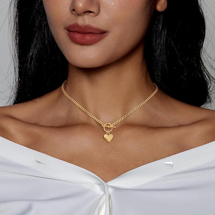Heart Necklace for Women Gold/Silver Plated Trendy Heart Choker Lover Pendant Hypoallergenic Fashion Gold/Silver Necklace for Women Love Jewelry Gift for Women Girlfriend