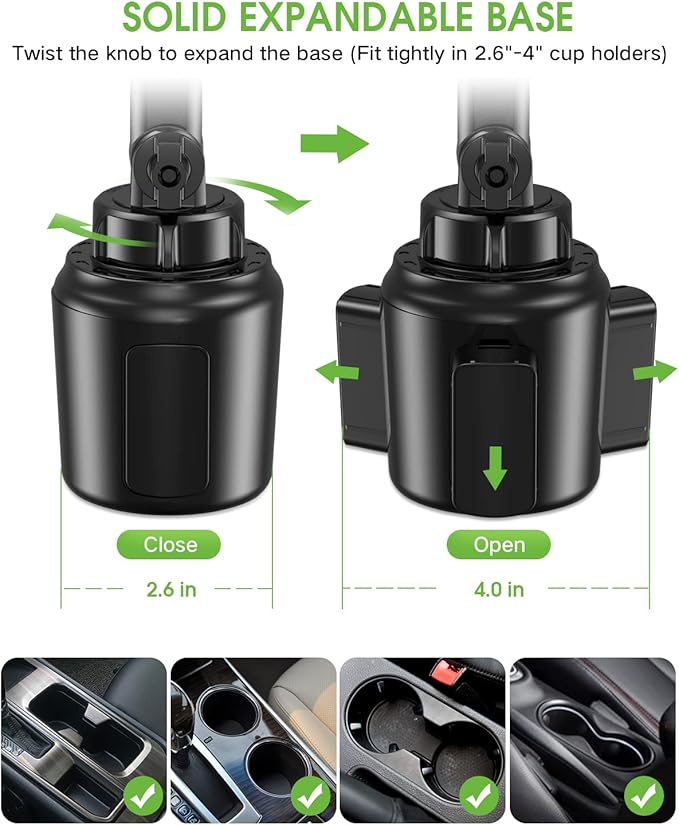 2025 Upgraded Cup Phone Holder for Car, Universal No Shaking Cup Holder Phone Mount with Expandable Base for Car Truck, Adjustable Holders,Compatible with iPhone Samsung All Phones: 2 Pack