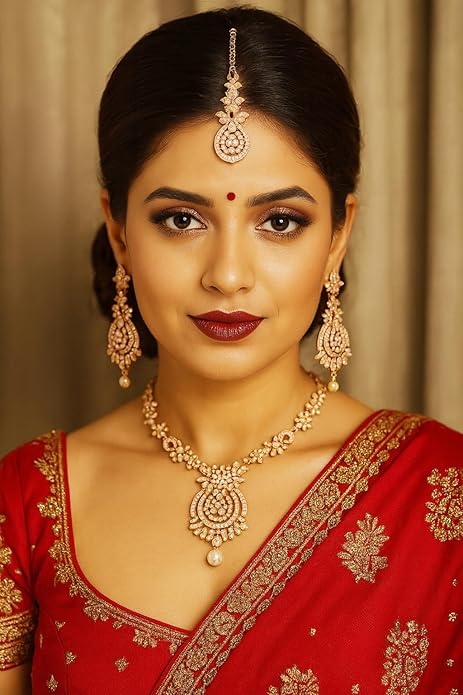 Touchstone Indian jewelry sets for women maang tikka wedding guest gold necklace bollywood jewellery set pageant elegant prom bride accessories western crystal chunky rhinestone necklaces