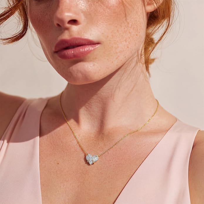 MEVECCO Dainty Gold Necklace For Women 18k Gold Plated Full CZ Pendant Necklace Handmade Necklace Jewelry Everyday Wear