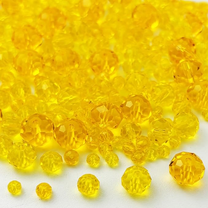 600pcs Crystal Glass Beads 3mm 4mm 6mm 8mm 10mm Rondelle Faceted Crystal Beads Spacer Beads for Necklace Bracelet Earrings DIY Jewelry Crafts Making Supplies(Gold Yellow)