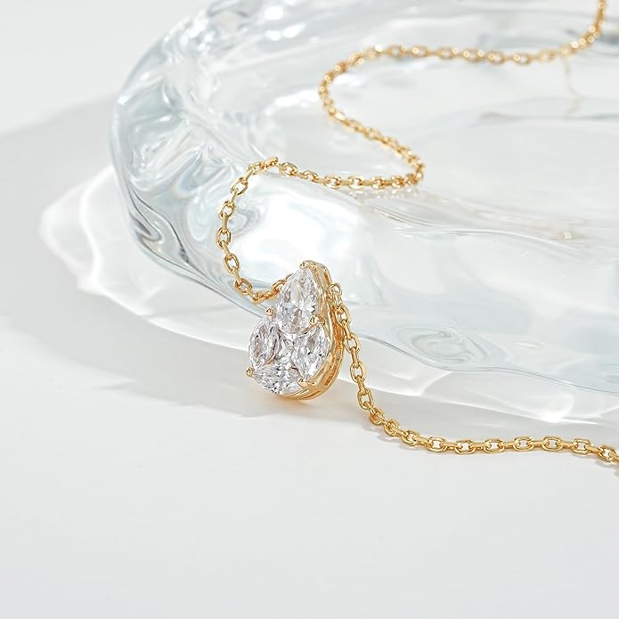 Fettero Christmas Necklace for Women Trendy 14K Gold Plated Dainty Diamond Necklace Charm CZ Clover Star Pendant Necklaces Simple Jewelry Gold Necklace for Women
