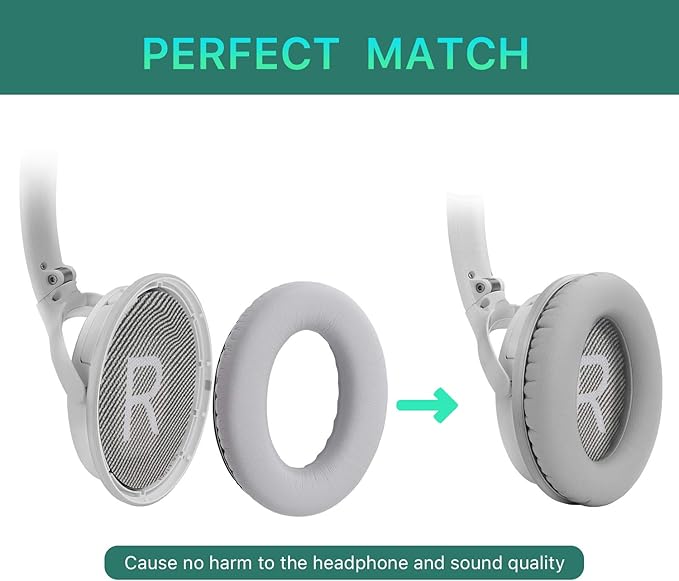 Replacement Ear Pads for Bose QuietComfort 35 (QC35) & Quiet Comfort 35 II (QC 35 ii) Headphones, EarPads Cushions with Noise Isolation Memory Foam, Softer Protein Leather, Added Thickness