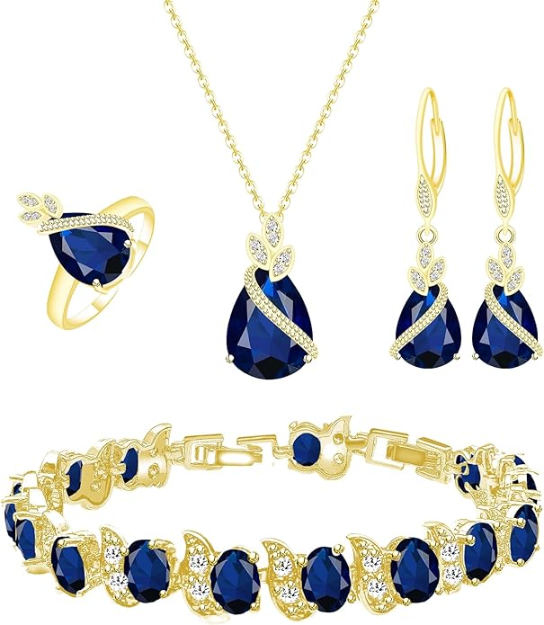 GZWHD Jewelry Set for Women CZ Earrings Necklace Ring Bracelet Set Prom Party Wedding Jewelry Gift for Mother Friend Wife