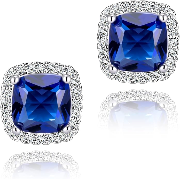 YOMELA Cubic Zirconia Earrings Studs, Halo CZ Birthstone Simulated Diamond Stud Earrings for Women