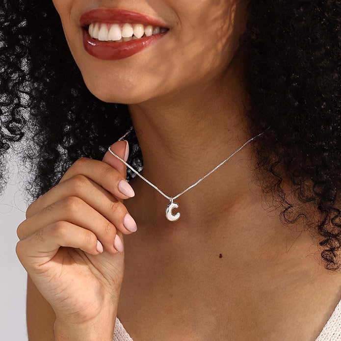 Bubble Gold Silver Letter Necklace Initial Necklaces for Women Trendy 14K Dainty Charm Pendant Name Necklace Personalized Jewelry Gift for Women Teen