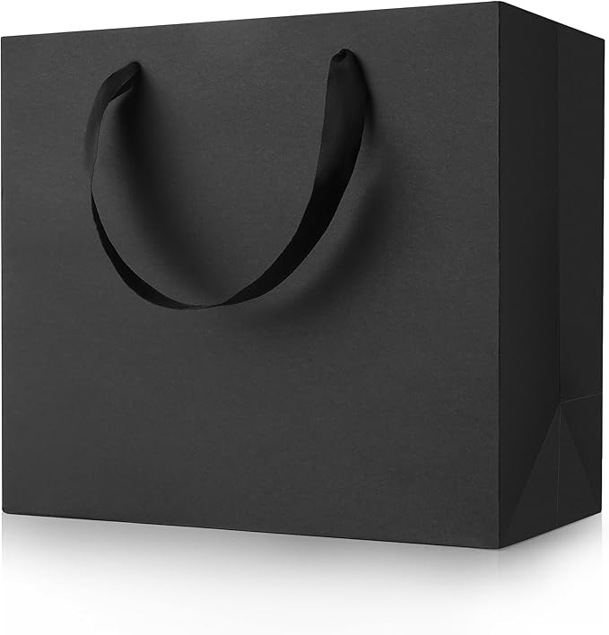 MOXARYSU Large Black Gift Bags: 12.5x4.5x11 Inch 5pcs Paper Bags Bulk For Party Shopping Birthday Wedding (L,5)