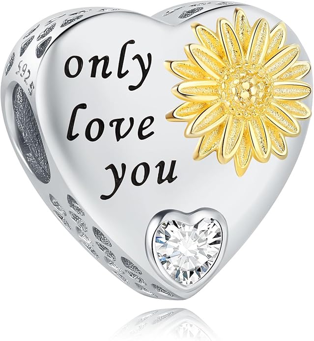 925 Sterling Silver Sunflower Charms Fit Pandora Charms Bracelet Forever In My Heart Fit Wife Mother's Day Christmas Birthday Gift
