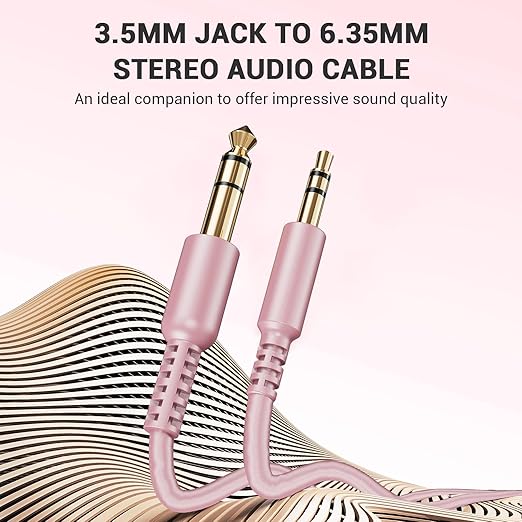 OneOdio 6.35mm to 3.5mm 6.6-9.8FT Stereo Adapter Cable Compatible with AMPs, Electronic Keyboards, Mixers, Guitars and Pro10/Pro30/Pro50 Headphones of OneOdio- Rose Gold