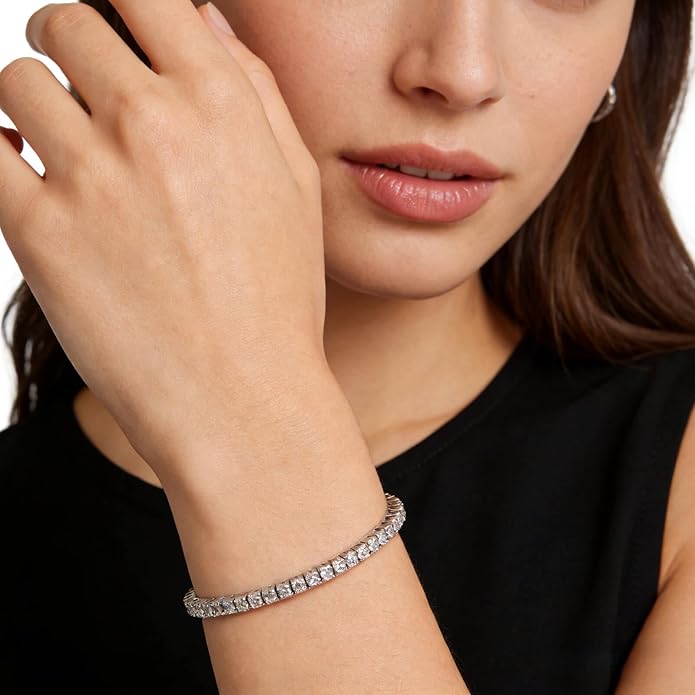 WES Moissanite Tennis Bracelets for Women - Total 5.5ct D Color VVS1 925 Sterling Silver Classic 3mm Round Cut Moissanite Bracelet for Women Men, Size 6.5-7.5 inch