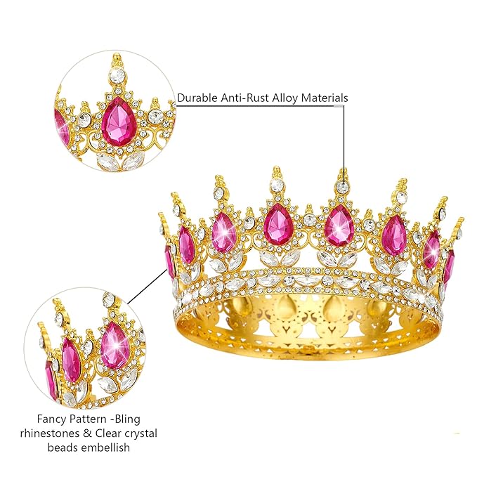 Queen Golden Rose Rhinestone Tiaras for Women - Costume Party Hair Accessories Princess Birthday Tiara Crystal Bridal Crown
