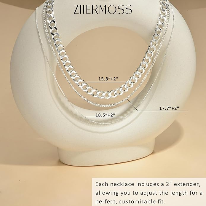 3PCS Gold Necklaces for Women,Chunky Statement Gold Plated Necklace Stack Layered Sterling Silver Herringbone Chains for Women Dainty Trendy Silver Chains Stacked Jewelry Gifts