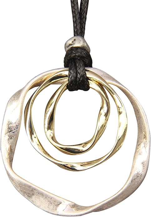 GelConnie Boho Necklaces for Women Vintage Silver Circles Long Pendant Necklace Cowgirl Sweater Necklace Adjustable Leather Choker Necklace for Women