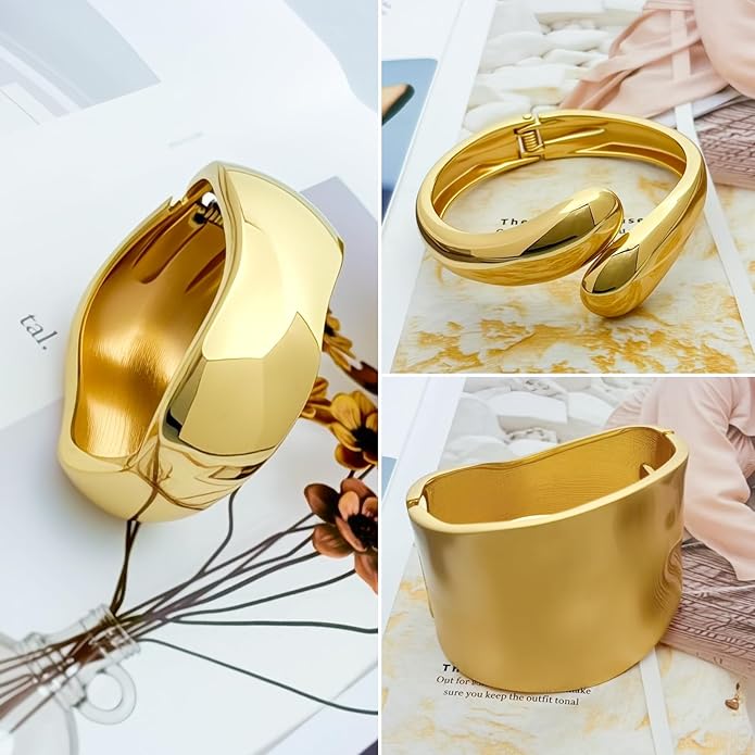 Gold Cuff Bracelets for Women Chunky Bangle Bracelets Wide Thick Twisted Hinged Bracelet Trendy Irregular Statement Opening Bracelet Minimalist Bangle Jewelry Gift