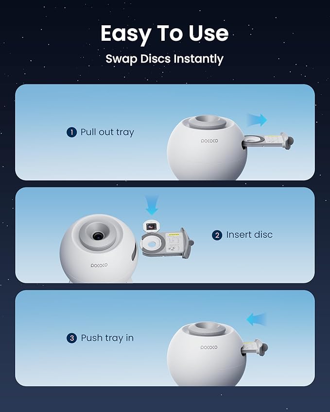 POCOCO Galaxy Star Projector with 2M-Pixel Lens & 5K Discs | Home Planetarium Projector for Relaxation, Study, and Sleep Aid | Includes 2 Films | Ideal Gift