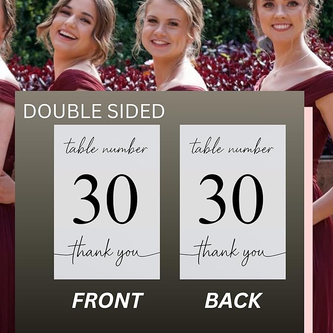 Wedding Table Numbers 1-30, Double-Sided Printed on Premium Cardstock – Elegant Event Table Signs for Receptions, Parties, Banquets & Restaurants