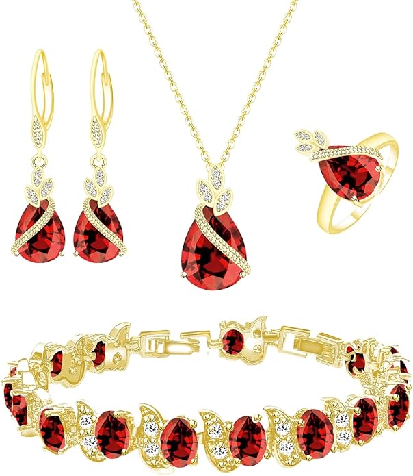 LMXXVJ Jewelry Set for Women,Teardrop Cubic Zirconia Necklace Earrings Adjustable Ring Bracelet Jewelry Set Formal Jewelry Gift