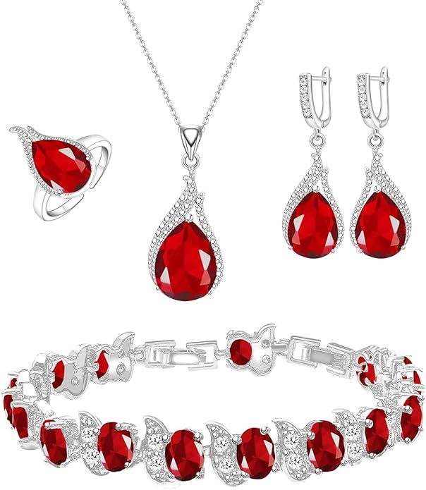 LMXXVJ Jewelry Set for Women,Teardrop Cubic Zirconia Necklace Earrings Adjustable Ring Bracelet Jewelry Set Formal Jewelry Gift
