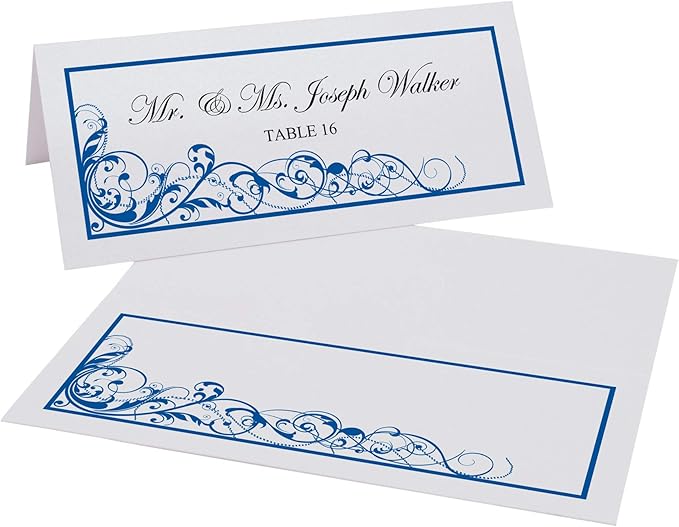 Scribble Vintage Swirl Printable Place Cards, Royal Blue (Choose Color), Set of 60 (10 Sheets), Laser & Inkjet Printers - Wedding, Party, Dinner, and Special Events