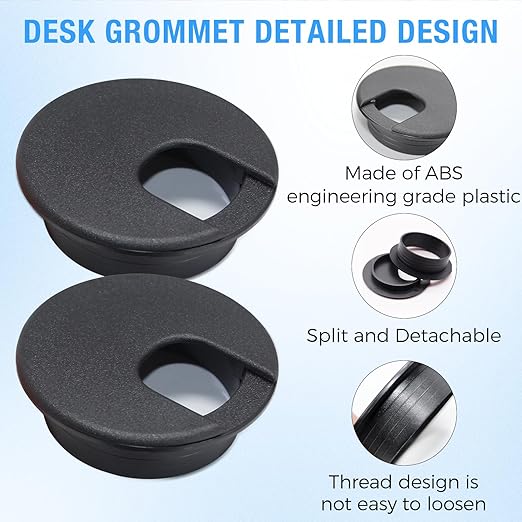 Desk Grommet 1-3/8" (35 mm), Desk Cord Hole Cover, Cable Grommet ABS Plastic, Desk Hole Grommet for Office and Home Table Cable, Detachable Cable Cord Organizer (Light Grey 2 Pcs)