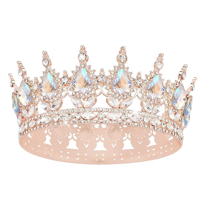 Rose Gold Princess Crown - Glamorous Wedding & Party Tiara for Women & Girls - Sparkling Rhinestones - Comfortable & Hypoallergenic - Perfect for Halloween, Prom, Birthday, Wedding & More