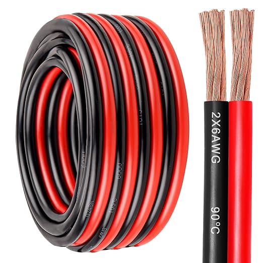6 Gauge Wire 2 Conductors Copper Wire, 6 AWG Battery Cable Oxygen Free Copper Wire for Solar Panel, Automotive, Trailer, RV and Speaker (6 Gauge 10FT)