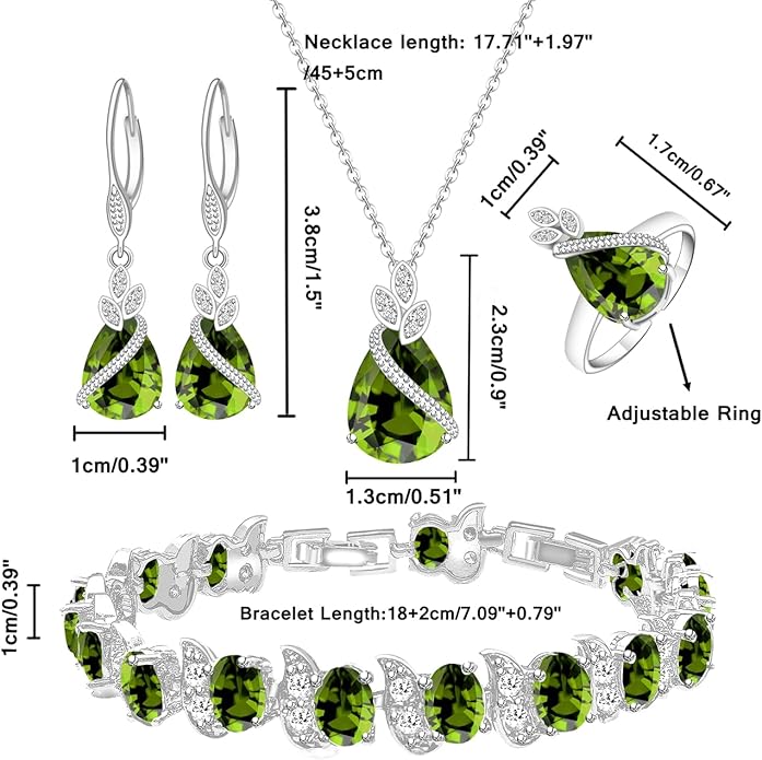 LMXXVJ Jewelry Set for Women,Teardrop Cubic Zirconia Necklace Earrings Adjustable Ring Bracelet Jewelry Set Formal Jewelry Gift