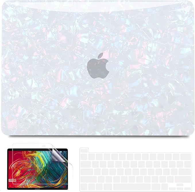Anban Compatible with MacBook Pro 13 inch Case M2 M1 2025-2016 A2338 A2251 A2289 A2159 A1989 A1706 A1708, Plastic Hard Shell+Keyboard Cover+Screen Protector for MacBook Pro 13.3 inch Case, Shiny Pearl
