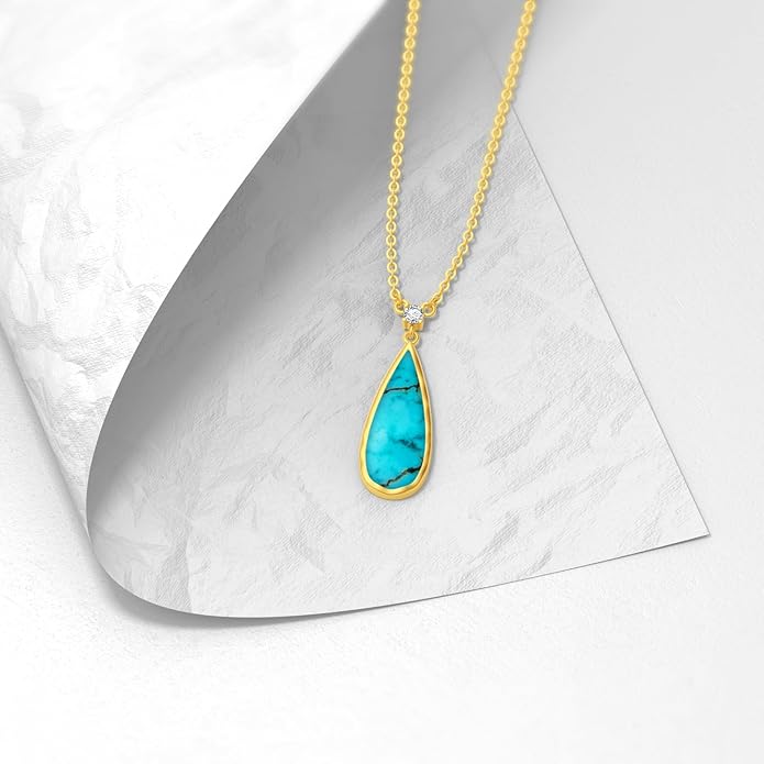 Genuine Turquoise Hexagon/Star/Rectangle/Teardrop/Heart/Triangle/Circle Necklaces for Women 925 Sterling Silver Long Boho Pendant Western Jewelry Gifts for Women Girls