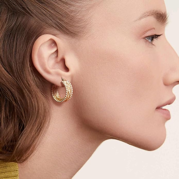 Hoop Earring 14k Gold Earrings for Women Twisted Chunky Hoop Earrings Thick Gold Hoops Unique Gold Jewelry for Women Every Occasion 23.3mm*9mm