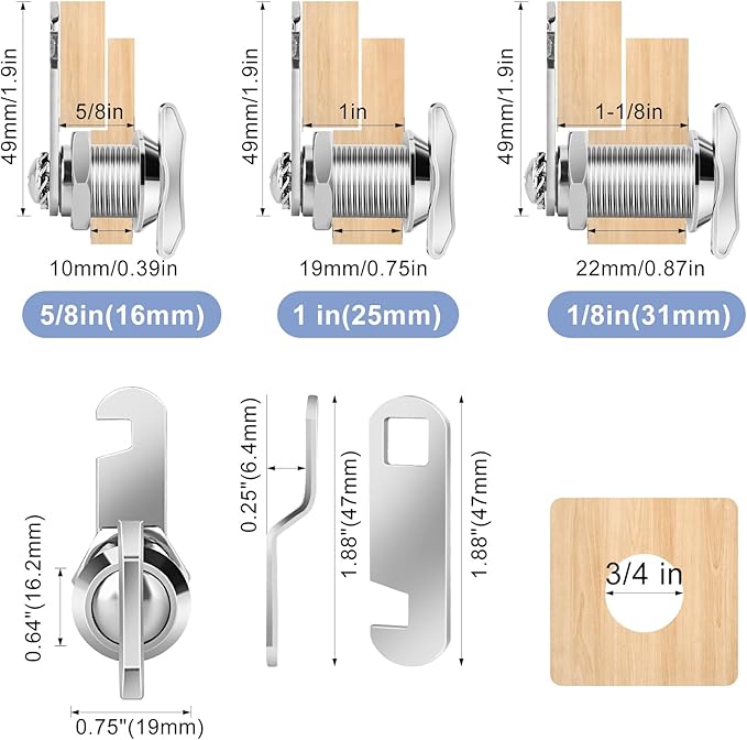 Thumb Operated Offset Cam Lock, 1" Cylinder Fits on 0.7" Max Door Thickness, Non-Locking Replacement Lock for RV Compartment Camper Storage, Cabinets,Drawers (1 Inch 3Pack) Silver