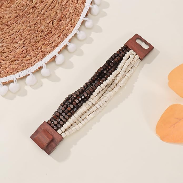 Coiris Boho Bangle Bracelets for Women Wooden Beaded Bracelets Chunky Bohemian Beach Bracelets Jewelry for Women