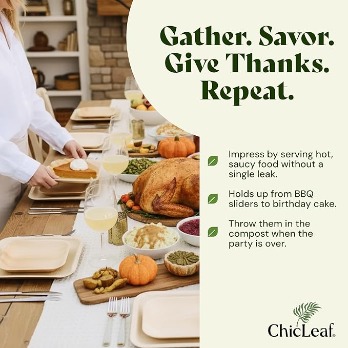 Chic Leaf Compostable & Biodegradable Palm Leaf Disposable Bamboo Plates - Disposable Party Plates for Appetizers - Party Supplies (4'' - 50 Pack)