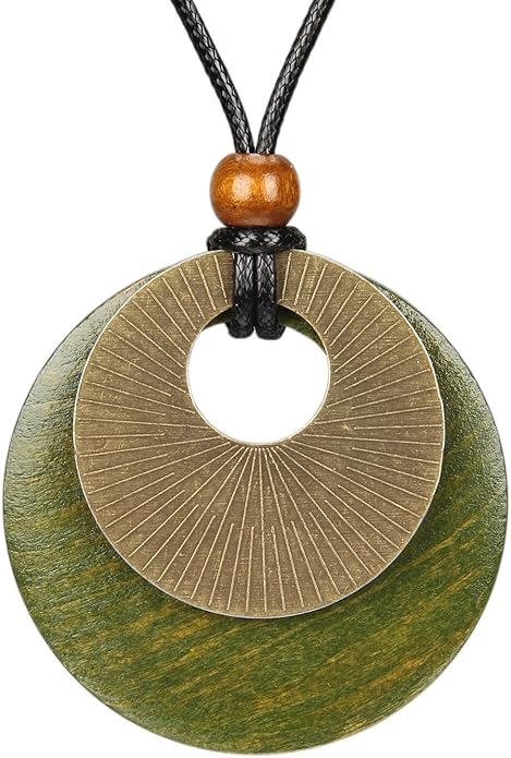 Boho Leather Necklace Women Bohemian Brown Circle Pendant Necklace Choker Long Necklaces for Women Boho Ring Large Pendant