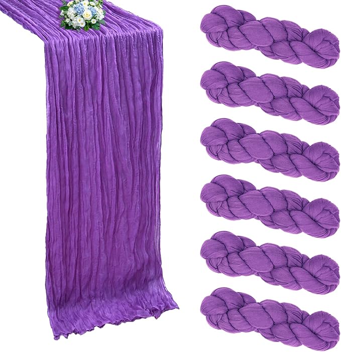 6 Pack Purple Cheesecloth Table Runner 10FT Boho Cheese Cloths Gauze Fabric Table Runners 120 Inch Rustic Sheer for Wedding Birthday Party Baby Shower Centerpiece Home Decorations