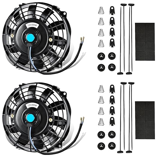MuHize 7 Inch Slim Radiator Fan - 12V 80W 800 CFM High Performance Cooling Fan Kit with Mount for Universal Vehicles(Black, Pack of 2)