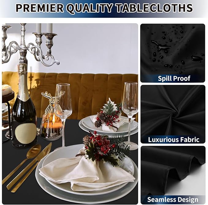 PureFit 8 Pack Rectangle Black Table Cloths 60 x 126 Inch for 6Ft Tables, Stain and Wrinkle Resistant Table Linens for Home Use, Wedding, Party, Banquet and Camping