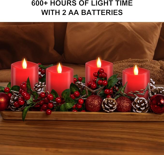 3x3 Flickering Flameless Candles Set of 3, LED Battery Candles,with Timer, 3 inch Flameless Candles with Remote, for Holiday Home Decor,Red