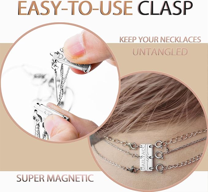Layering Magnetic Necklace Clasp,18 K Gold and Silver Separator for Stackable Necklaces