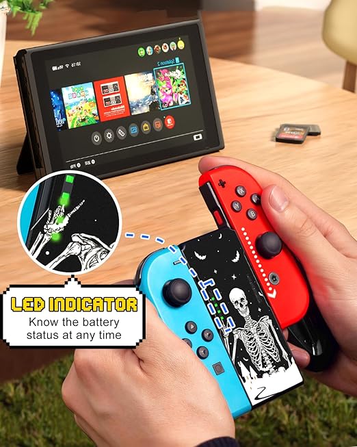 Lotadilo Joy-Con Grip for Nintendo Switch/Switch Oled - JoyCon Comfort Hand Grips Controller for Men Teen Boys Cool Cartoon Anime Design, Skull