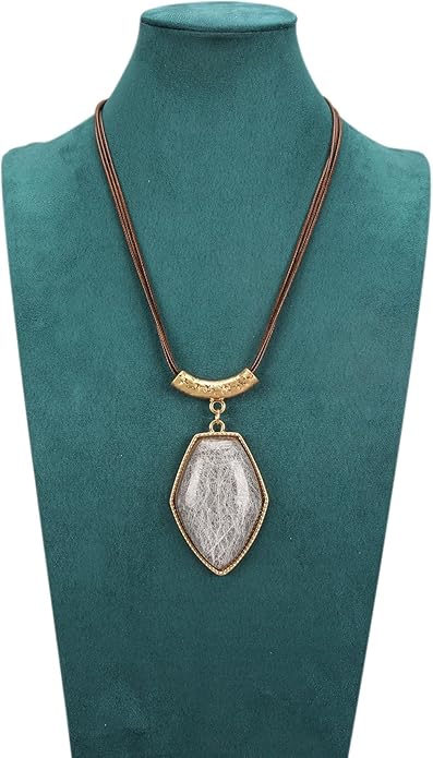 Boho Leather Necklace Women Bohemian Brown Circle Pendant Necklace Choker Long Necklaces for Women Boho Ring Large Pendant
