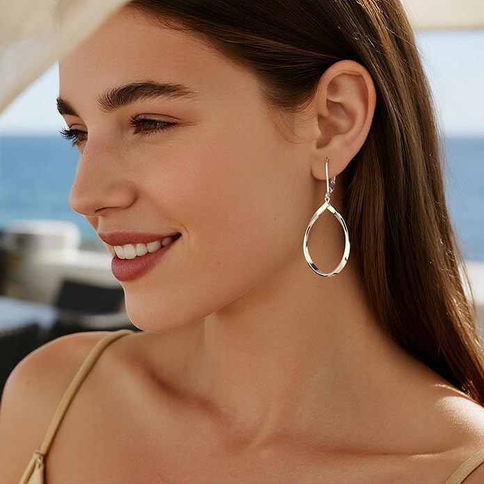 ALEXCRAFT 925 Sterling Silver Teardrop Leverback Earrings for Women Trendy Waterdrop Drop Twisted Dangle Earrings Jewelry 14K Gold Plated Hypoallergenic Boho Leverback Dangle Earring