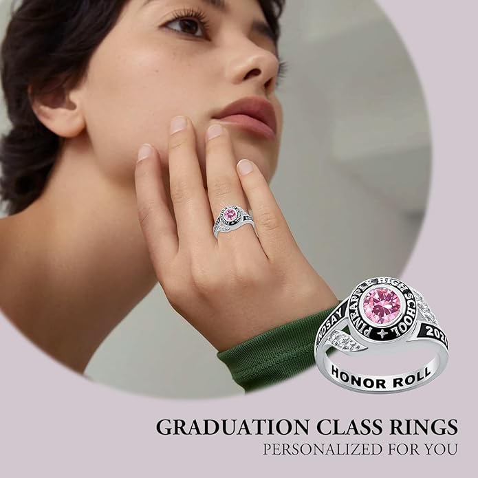 Custom Class Ring 925 Sterling Silver Birthstone Customized Personalized High School College University Women's Class Ring Graduation Gifts