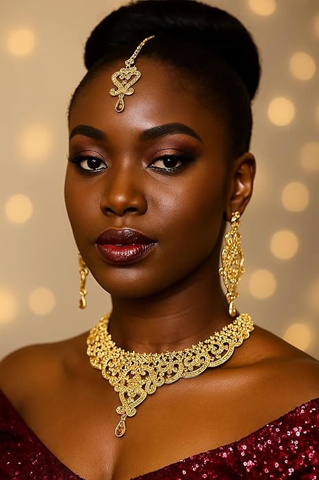 Touchstone Indian jewelry set for women bollywood gold jewellery wedding outfits necklace sets earrings bridal maang tikka fancy costume girls big desi accessories rhinestone in gold or silver tone
