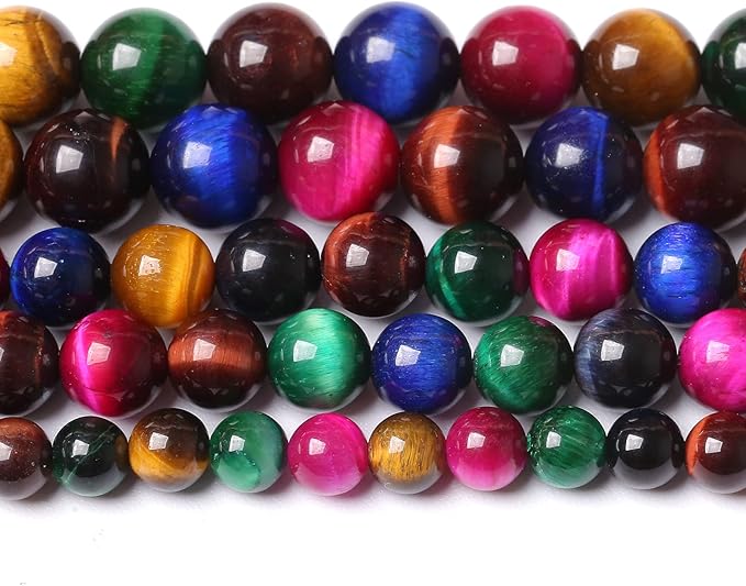 10mm 36PCS Colorful Tiger Eye Natural Stone Beads Crystal Spacer Loose Beads for Jewelry Making DIY Bracelet 1 Strand 15 inches