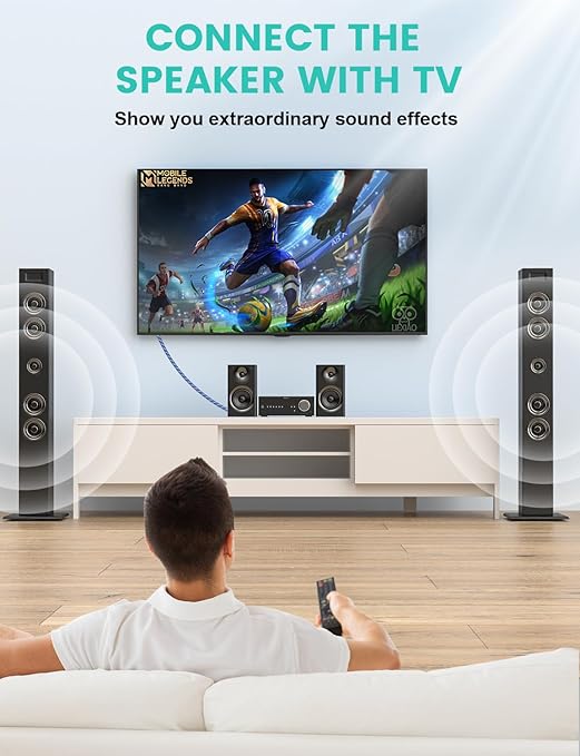 EMK Digital Optical Audio Cable Fiber Optical Toslink Cable SPDIF Audio Cable Male to Male Cord for Home Theater, Sound Bar, TV, PS4, Xbox, PlayStation & More (10Feet/3M)
