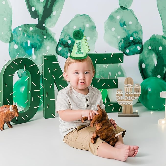 Green Glitter Dinosaur Birthday Cone Hat for 1-5 Years Old Kids Boys Dino Dinousour Birthday Hat Party Decoration