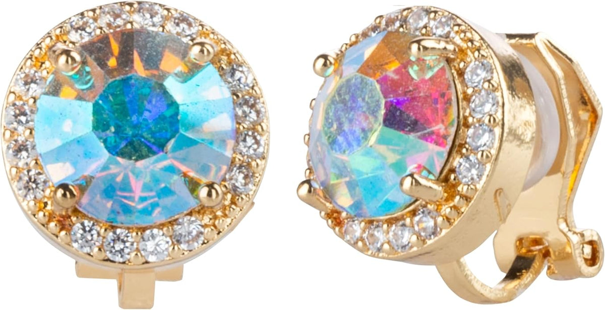 Aloha Earrings Round Halo Crystal Clip On Stud Earrings