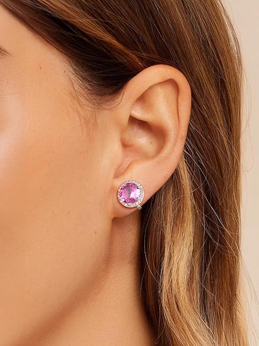 FindChic Sparkling Birthstone Clip On Earrings for Women, Silver Plated Stud Earrings 8MM Cubic Zirconia Non Pierced Studs, 12 Months Birthday Jewelry Gift