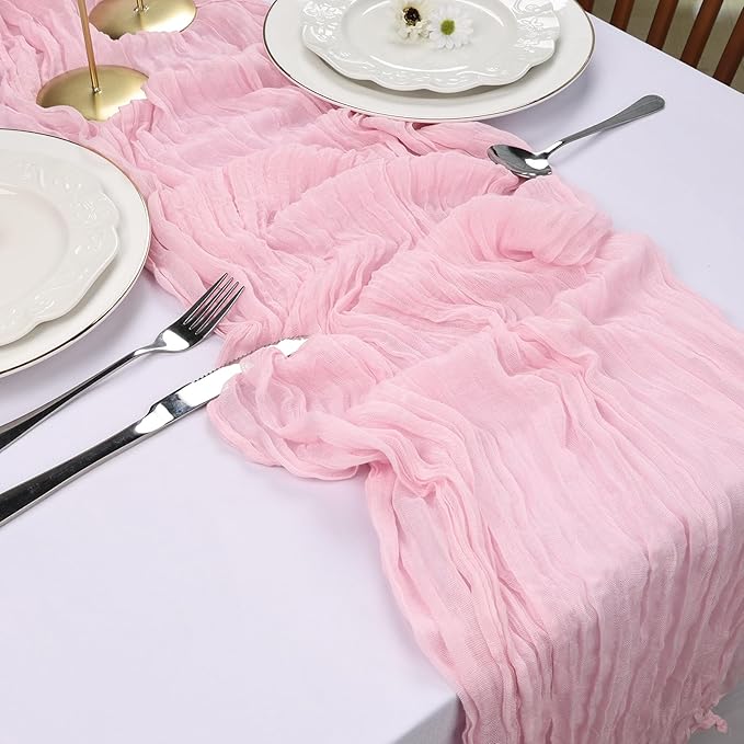 6 Pack Pink Cheesecloth Table Runner 10FT Boho Cheese Cloths Gauze Fabric Table Runners 120 Inch Rustic Sheer for Wedding Birthday Party Baby Shower Centerpiece Home Decorations